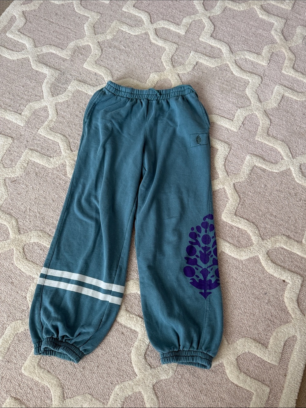 FP Movement Teal Jogger Pants with Purple Floral Accent